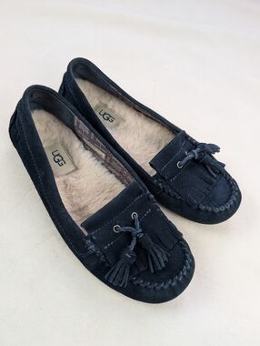 UGG Lizzy Navy Blue Suede Shearling Moccasin Slippers Women’s 7